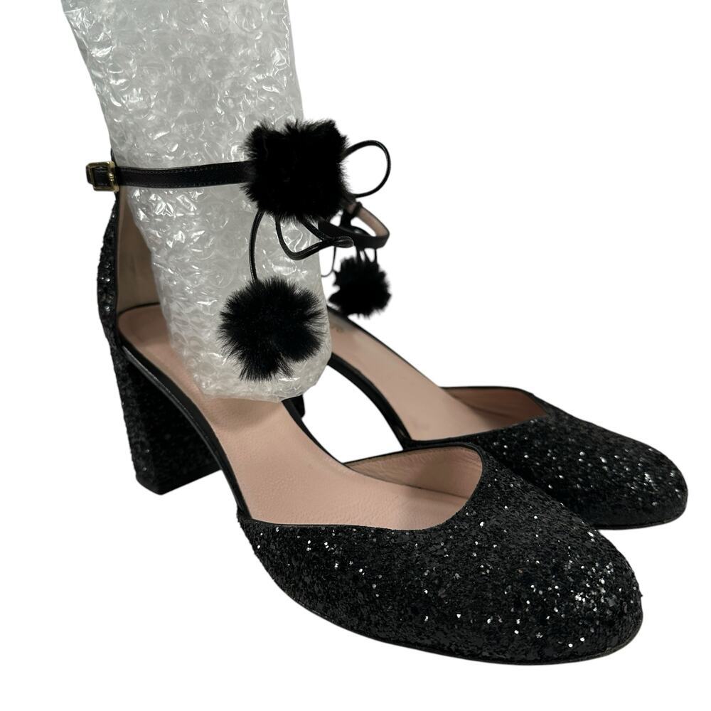 Kate Spade Abigail Glitter Pumps Pom Pom Block Heel Party Shoe Wmn Sz 6.5 - Picture 2 of 16